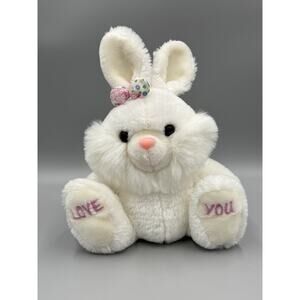 Vintage White Bunny Rabbit Plush Love You Feet 9” Stuffed Animal Carlton Cards